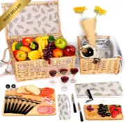 Dual Wicker Picnic Basket Set with Blanket Charcuterie Boards for 2/4/6 - Unique