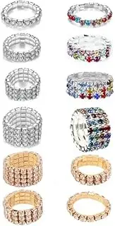 [ZNDIJE] Sparkling Rhinestone Ring Set Trendy Elastic Rhinestone Crystal Stretch Ring Stackable Jewelry for Women Girls