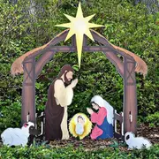 Wooden Nativity Scene Display Christmas Decor Family Jesus Nativity Scene Sign for Christmas Outdoor Yard Decor Colorful
