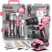 Drill Pink Tool Set 81Pc Pink 18V Cordless Power Drill Driver.Complete Home & Ga