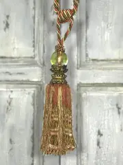 Pair 2 pieces Curtain Tie Backs - 26cm Tassel with beads - Dark Pink / Olive