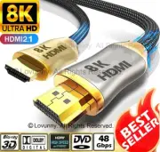 Premium HDMI Cable V2.1 Ultra HD 8K 2160p 3D High Speed Braided Ethernet HEC ARC