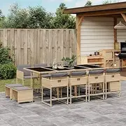 13 Piece Garden Dining Set with Cushions Mix Beige Poly Rattan, Garden Furniture Sets