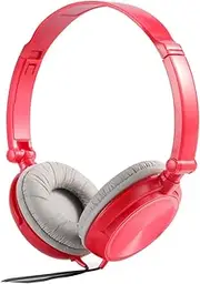 NUOBESTY Lightweight Foldable Headphones with Microphone Volume Control Bass Headsets for Smartphones Laptops Tablets Red Ear Pad Random Color