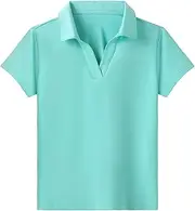 [MERIABNY] Girls Short Sleeve Golf Polo Shirts Quick Dry Athletic Tops for Aged 6-13