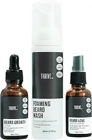 ThriveCo Complete Beard Care Kit With Foaming Beard Wash, Easy Absorption Growth Serum & Light Oil-In-Serum 3 Piece Set