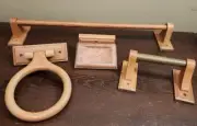 VINTAGE SOLID OAK BATHROOM ACCESSORY SET NEW See Pictures