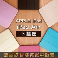 在飛比找樂天市場購物網優惠-iPadAir iPad5 蠶絲紋智能休眠三折立架平板套 A