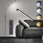 LED Floor Lamp – 15W 1500LM Dimmable Light with Timer, Eye-Caring Reading Lamp, Adjustable Gooseneck, Remote & Touch Control, Standing Lamp for Living Room, Bedroom, or Office – Black