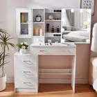 Makeup Vanity with Sliding Mirror and 5 Drawers Vanity Desk 3 LED Lighting Modes