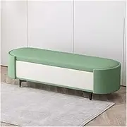Long Ottoman Bench with Storage,Faux Leather Ottoman End of Bed Benches,Indoor Bench with Narrow and Seating for Foot Rest in Bedroom,Living Room(Green,120CM)