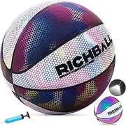Richball Holographic Glowing Reflective Basketball, Size 7 Luminous Basket Ball for Night Game, Indoor Outdoor Glow in The Dark Basketball, Ball Gifts for Boys Girls Men Women