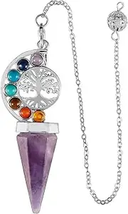 [Xiao Hua] handmade necklace pendant suitable for men and women, natural crystal life tree hexagonal pyramid 7-color spirit stone pendant (purple), 6.8*3cm/2.7*1.2in, Natural crystal, natural