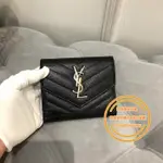 YVES SAINT LAURENT聖羅蘭 YSL MONOGRAM 銀扣 黑色三折短款錢包/錢夾/短夾/皮夾40394