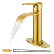 Gold Bathroom Faucets | Waterfall Single Hole Bathroom Sink Faucet with Deck ...