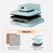 [Buy 1 Get 2]HTVRONT Auto Heat Press Machine 15" x 15" 230V & Free Mini Heat Press Machine, Blue