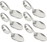 GREENADSCAPE 6pcs Curved Handle Salad Spoons Stainless Steel Buffet Serving Spoons Rustproof Tableware