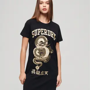 【SUPERDRY】 女裝 短袖連身裙 CNY T-Dress 黑 長版T ONEPIECE 龍年 過年穿搭 下身失蹤