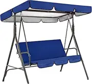 STOYRB Outdoor Swing Canopy Replacement Top Cover & Seat Patio Hammock Sunproof Waterproof Garden Cushion 3 Seater Sun Shade Porch Cover, 164x114x15cm, Blue
