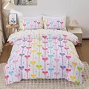 Btargot 5 Piece White Striped Bow Tie Comforter Set for Girls Boys Kids, Twin Size Cartoon Cherries Stars Bedding Set, Bed in a Bag with Comforter, Sheets and Pillowcases