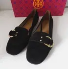 NIB Authentic TORY BURCH MARSDEN Black Suede Gold Logo Buckle Flats Size 9 M