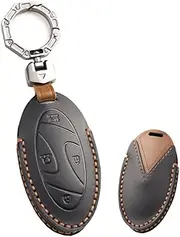 ontto Key Fob Cover Case Keyring Fit for Hyundai Grandeur GN7 Ioniq 6 Kona 2023 2024 Leather Key Holder Shell Bag Keychain Protector Accessories 5 Buttons Black