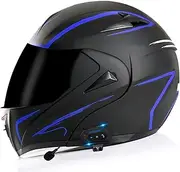 Motorcycle Helmet Bluetooth Motorcycle Helmet Integrated Bluetooth Helmet Full Face Helmet with Visor Scooter Helmet DOT/ECE Certified Motorcycle Helmet for Men and Women D,L=59-60CM