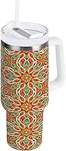 RPLIFE Mandala Flowers Orange 40 Oz Tumbler, Stainless Steel Coffee Tumbler, Insulated Cups with Lids