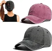 [Gulposa] 2 Packs Criss Cross Hat Womens Baseball Cap Distressed Ponytail Messy Bun Trucker Ponycap