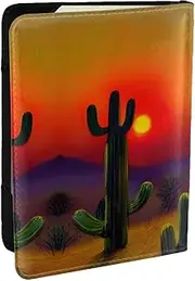 [GaxfjRu] Sunset Cactus in Desert Print Leather Passport Holder Covers Case, Waterproof Travel Wallet Passport Holder for Women Men, Black, One Size