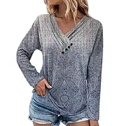 Women's Blouse Floral Stylish Modern Long Sleeve V Neck Regular Tops Daily Holiday Buttons Print Light Green Royal Blue Blue Brown Green Summer Spring Fall