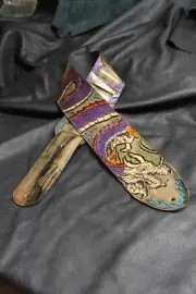 leather guitar strap custom made all by hand 4" Dragons breath pearl purple