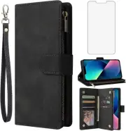 Compatible with iPhone 13 6.7 Wallet Case Tempered Glass Screen Protector