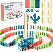 linzezon Domino Train Toys, 200PCS Automatic Dominoes Kids Games for 3 Year Old Boys, Summer STEM Montessori Toy Autistic Toddler, Christmas Birthday Gifts Age 3-12