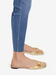 Gold Leather Knot Detail Slides