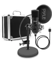 Pyle PDMIKT100 USB Microphone Podcast Recording Kit, Cardioid Condenser Mic