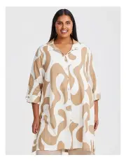 [Taking Shape] Longline Linen Bamboo Shirt Print