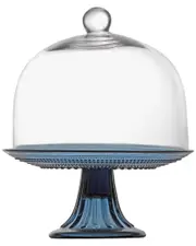 Fortessa Jupiter Glass 8.5in Blue Mini Cake Stand & Dome Set