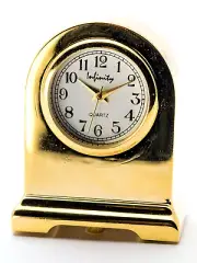 INFINITY: GOLD TONE DOME MANTEL STYLE COLLECTABLE ANALOG QUARTZ MINI-CLOCK