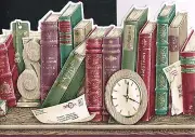 * Die-Cut Victorian History Classic Book Shelf OFFICE Wallpaper bordeR Wall