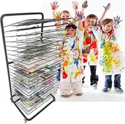 Classroom Art Drying Rack, 20 Removable Racks, Space Saving Rack for 4K/A3 Artwork/Paintings, with Lockable Wheels
