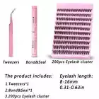 DIY Eyelash Extension Kit 200pcs Individual Lashes Cluster D Curl, 8-16mm Mix