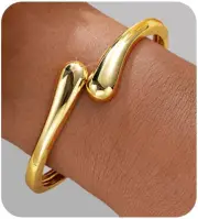 Trendy Gold Adjustable Chunky Bangle Bracelet for Women and Teens