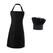 Chef Apron Hat Set for Women and Men, Adjustable Bib Apron with 2 Black