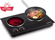 2400W Double Hot Plate Electric Ceramic Cooktop Portable Infrared Dual Temperatu