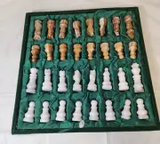 Marble Chess Pieces pieces with storage tray Brown & White Handmade Imported New