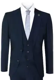 New Mens 3 Piece Suit Plain Navy Classic Tailored Fit Smart Casual 1920s Formal