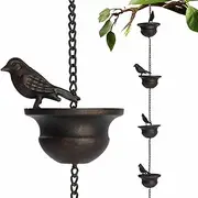 Steel Leaf Rain Chain, Garden Mom, Gutters, Rain Catcher for Downspout with Adapter, Thick Flower Cups A (Bronze Bird A)