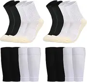 [RVOKYE] 2/4 Sets Youth Grip Soccer Socks with Shin Guard Sleeves Kids Sleeve Socks for Boys Girls 7-14 for Soccer Basketball