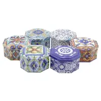 在飛比找蝦皮購物優惠-『限時特惠』青花瓷八角形帶蓋馬口鐵盒摩洛哥風格鐵盒花茶幹果盒